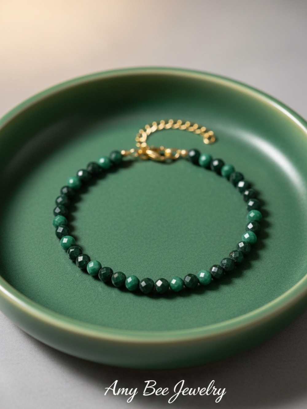 Malachite Gold Beaded Bracelet. New.